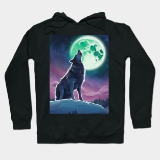 Nature Galaxy Starry Night Full Moon Howling Wolf Hoodie